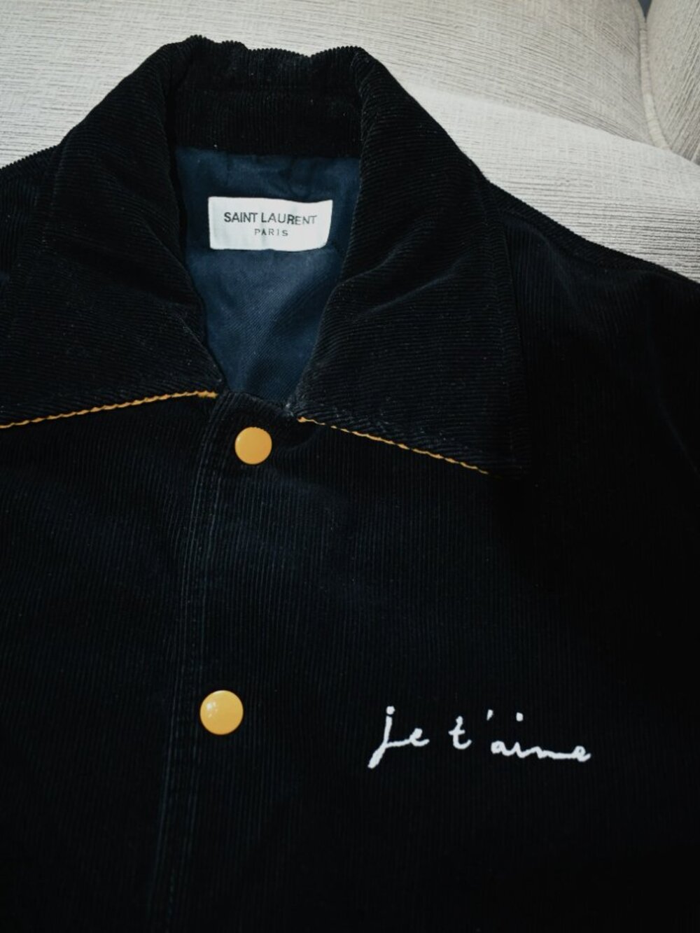 Black & Yellow Saint Laurent (YSL) Suede Teddy Varsity Jacket (IT 46 US) - Picture 2 of 4
